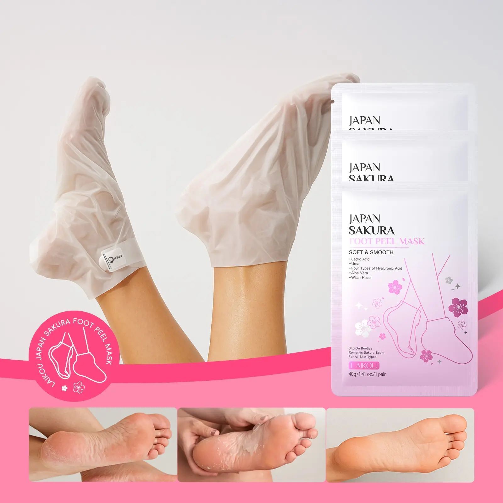 Sakura Peel-Off Exfoliating Foot Mask Feet Masks Dead Skin Removal for Feet Soft Feet Peeling Mask