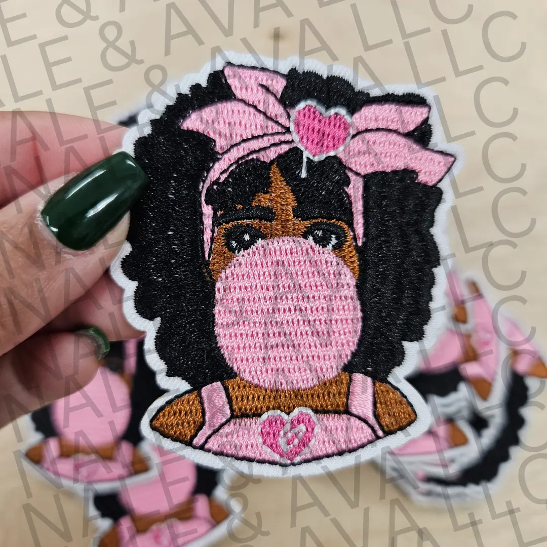 Black Girl Bubble Gum Hat Patch (3 Patches)
