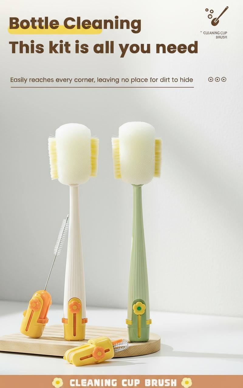 5-in-1 Bottle & Straw Cleaning Brush – Multifunctional Tool for Bottles, Cups, Straws (Cream White/Jasmine Green)-suhui