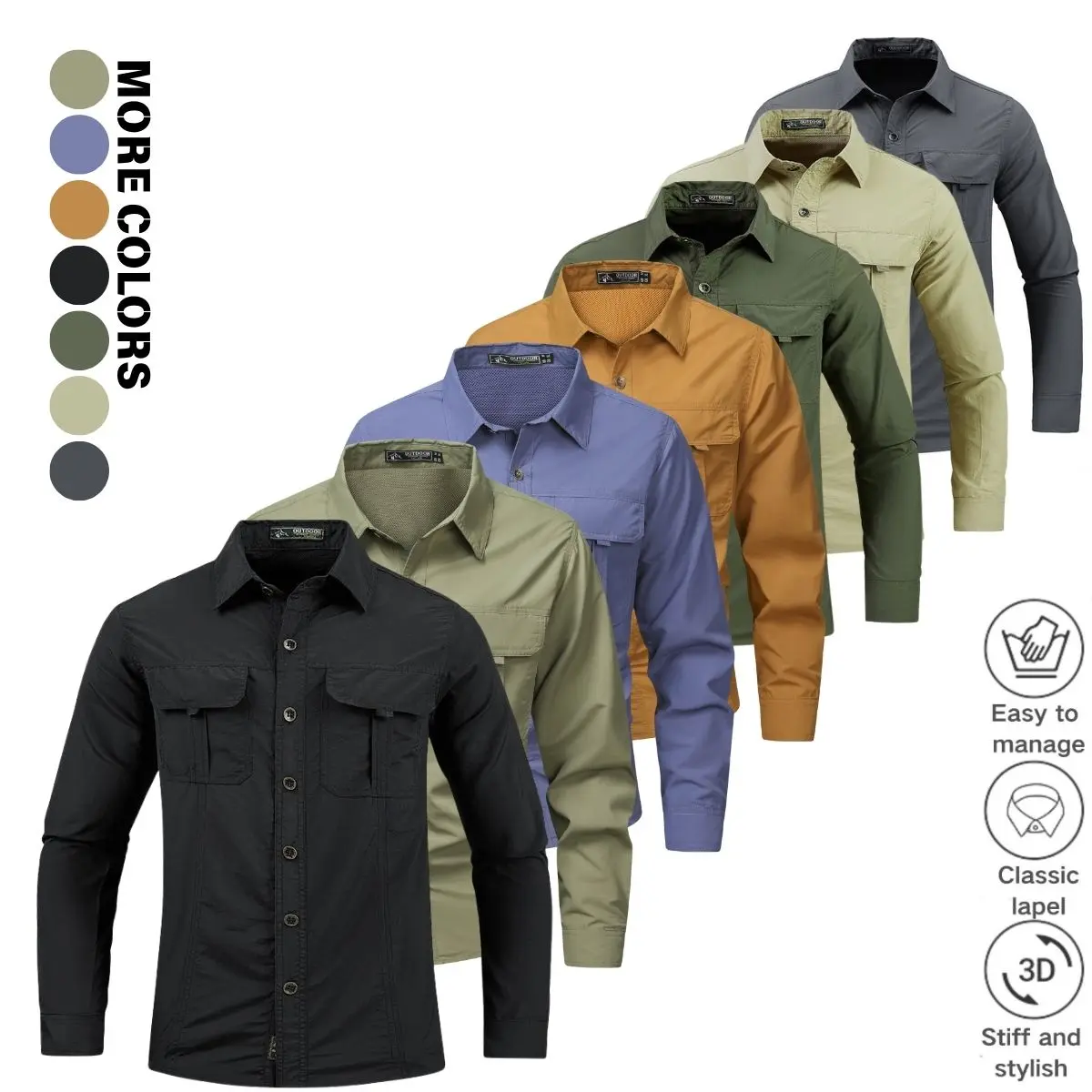 Men's Regular Fit Solid Long Sleeve Shirt - Casual Longsleeves Lapel, Buttoned Basic, Casual Chic Button-Front Top, Workwear for Business, Outdoors