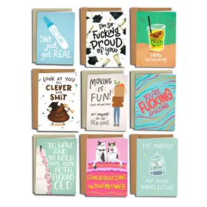 Funny Congratulations Gift Set – 9 Pack Funny Greeting Card Bundle for Big Life Moments, Snarky Congrats, New Job, Retirement, Moving & Pregnancy Cards, Adult Humor Gag Greeting Card Set, Bulk Funny Cards for Friends, Family & Coworkers with Envelopes
