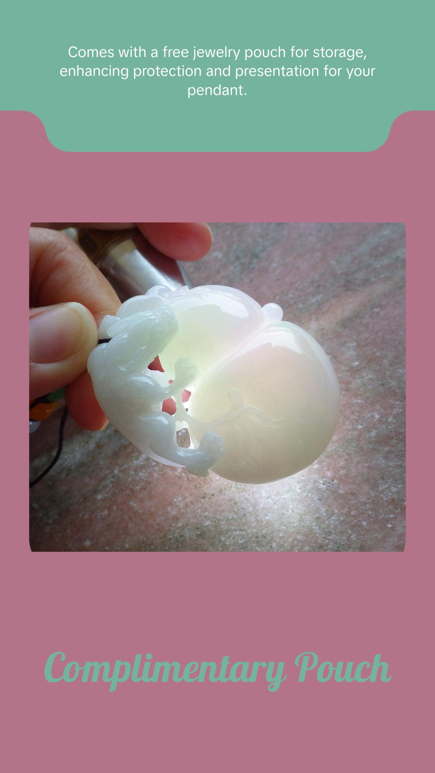 Certified Hand Carved Natural Lavender Green Burma A Jade jadeite Dragon Pi Xiu Gourd Pendant Necklace