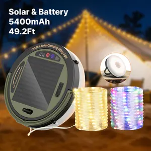OGERY Solar Camping String Lights, 5400mAh 49.2Ft Retractable LED String Lights, Solar & Battery Powered, Waterproof Emergency Outdoor Lights