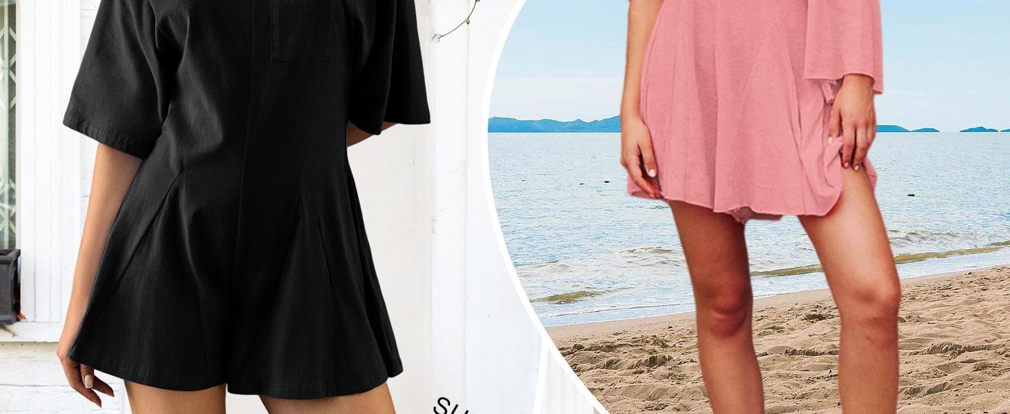 Imily Bela Rompers for Women Spring Outfits Summer Casual Short Sleeve Crew Neck Loose Jumpsuits with Pocket Imily Bela Rompers for Women Spring Outfits Summer Casual Short Sleeve Crew Neck Loose Jumpsuits with Pocket