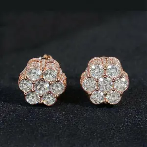 HELLOICE Moissanite Stud Earrings Cluster Flower Full Paved Earrings VVS D Color Full Synthetic Moissanite Earrings Jewerly Gift