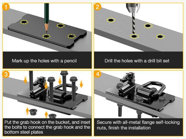 Nilight 2PCS Tractor Bucket Hooks with Tie Down Ring, Grade 70 Grade Forged Steel Bolt-On Grab Hook with Back Plates for Tractor Bucket RV UTV Truck MBS 15000 lbs, Black Organiser