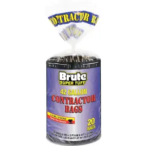 Brute Super Tuff Heavy Duty 2.0 MIL Contractor Bags, Large Trash Bags, Twist Tie Closure, Black, 42 Gallon, 20 Count