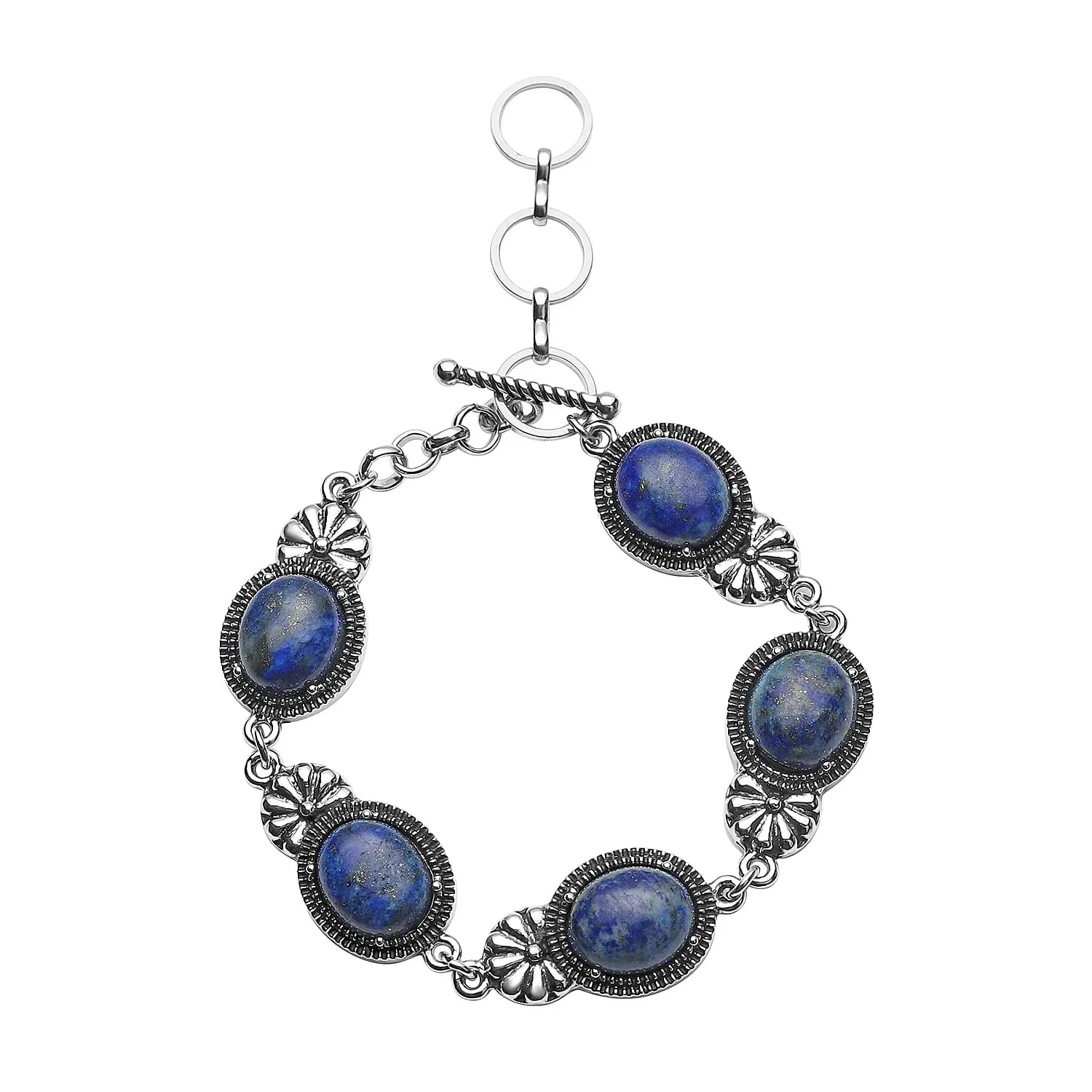 Lapis Lazuli Toggle Clasp Bracelet in Black Oxidized Silvertone (8.00 In) 45.00 ctw