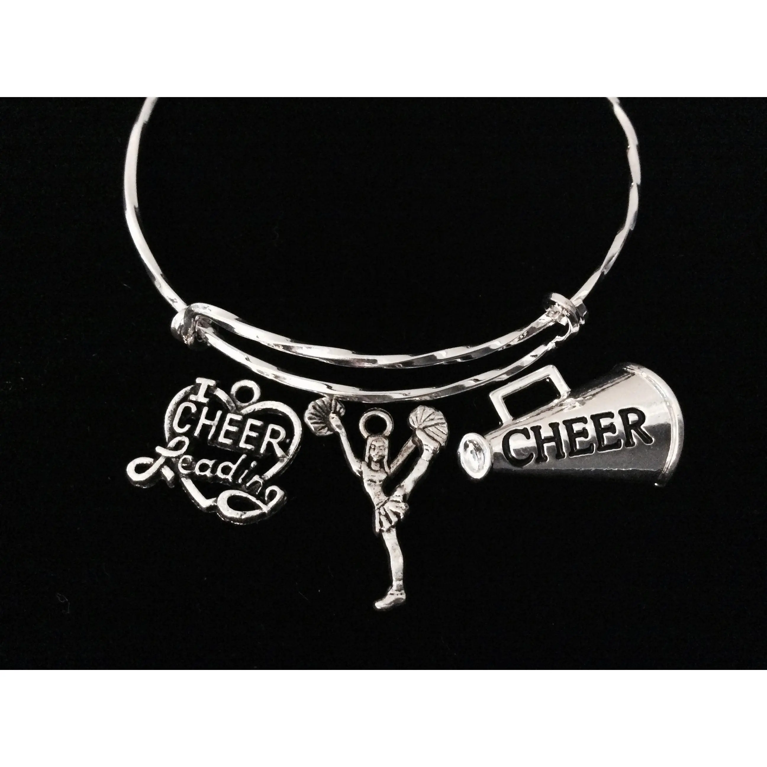 Cheerleading Adjustable Bracelet Expandable Wire Bangle Cheerleader Bracelet I Love Cheer Megaphone Trendy Gift