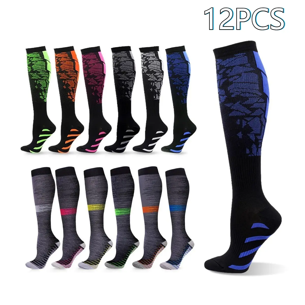 12 Pairs Copper Compression Socks for Men Women - Crew Cushion Athletic Socks for Running Nursing Travel - Moisture-Wicking Breathable Material - Unisex Daily Wear