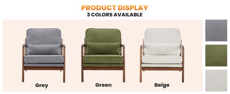 Mid Century Modern Chair, Accent Chair with Arms and Waist Cushion, Reading Chairs for Adults, Lounge Chair for Living Room and Bedroom, Solid Wooden Frame