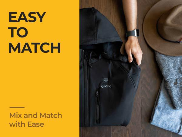 ororo Men's 4-Zone Classic Heated Jacket 2.0, Battery Included, 10 Hours of Runtime, Machine Washable, 4 Heating Zones, Water and Wind Resistant, Detachable Hood, YKK Zippers