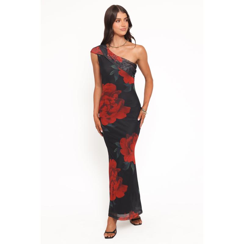 Gerri Off Shoulder Maxi Dress - Black Floral