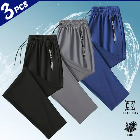 Ice silk polyester quick-dry pants—soft, unlined, straight-leg design, hidden pockets, high stretch, breathable construction, suitable for everyday commuting and sports, street casual wear, and can pair with T-shirts, shirts, polo shirts, and other casual