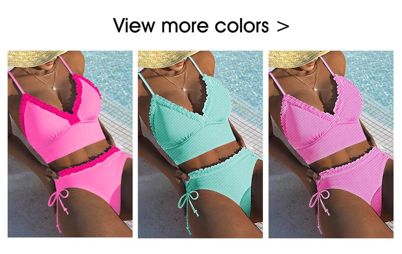 Aleumdr Women’s Two-Piece High-Waist Bikini Set — Ruffle Trim, Adjustable Straps, Tummy-Control Swimwear, Beach Bathing Suit