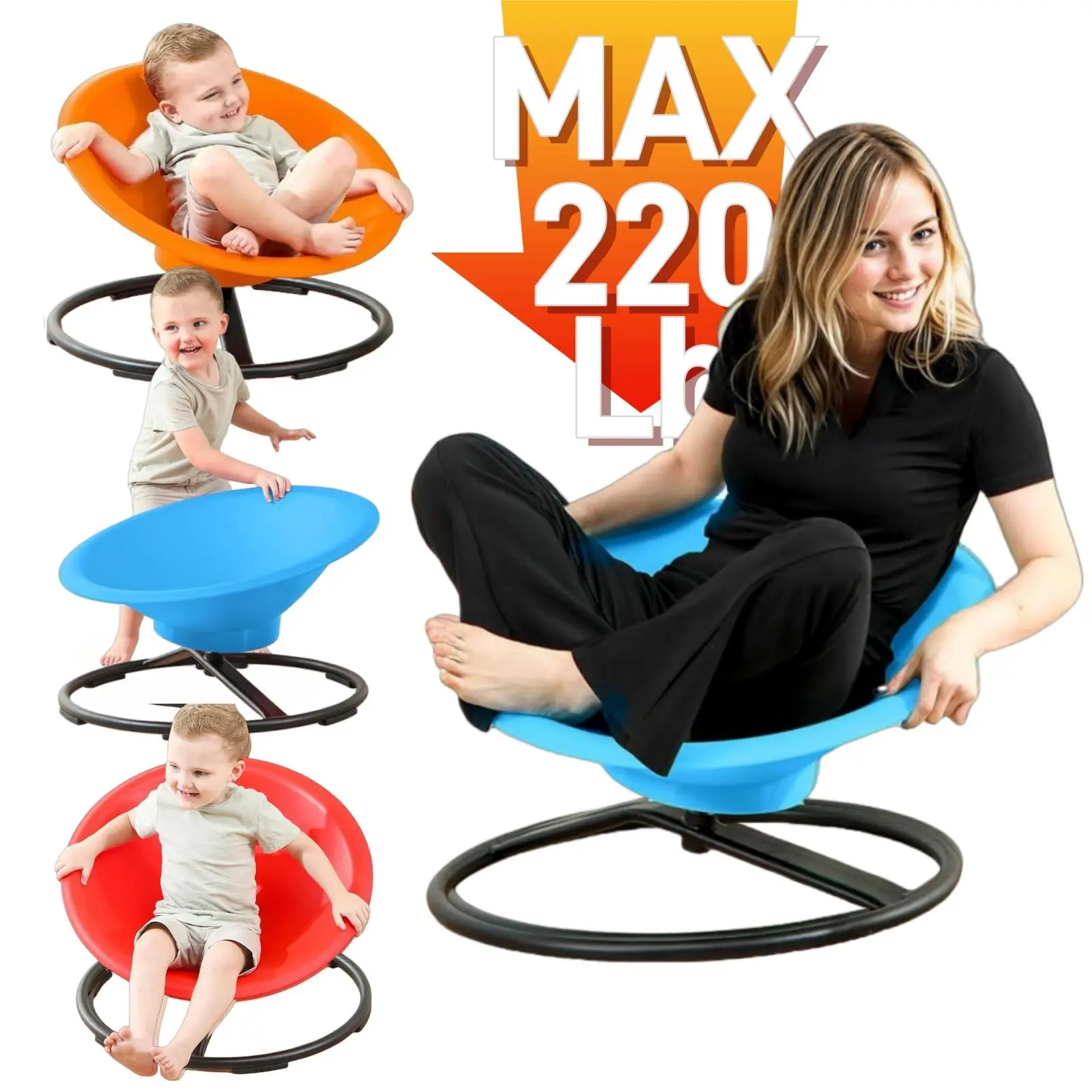 SCITOO Extra Wide Sensory Swivel Chair with 220lbs Max Weight, Sit and Spin Toy for Autistic Kids & Adults, Ergonomic Sensory Room Furniture with Silicone Stress Relief Toy Set#summervibes