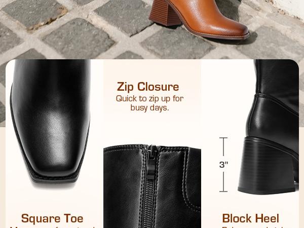 DREAM PAIRS Women's Knee High Boots Chunky Heel Square Toe Tall Boot for Women with Side Zipper
