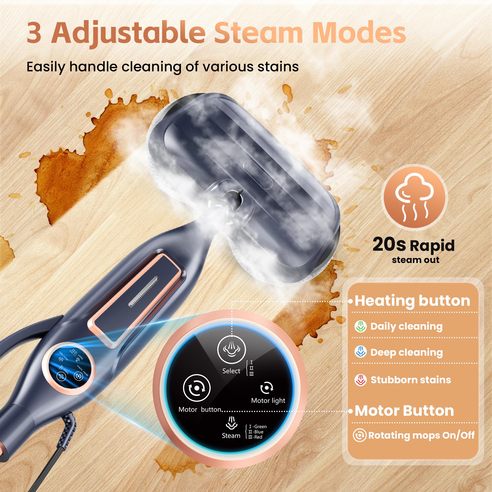 [FebFaves]DEVOAC VM6 Electric Rotating Steam Mop & Household Steam Cleaner, 10-in-1 Steam Mop, 3 Adjustable Steam Levels,Floors Clean, Kitchen, Tiles, Walls, Cabinets, Gaps; Fast Heat-Up, Removes Grease and Grime, Multi-Purpose Cleaning Tool