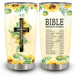 1pc 20oz Sunflower and Cross Patterned Tumbler with Lid, Insulated Travel Mug, Gift for Women Men, Ideal for Halloween, Independence Day, Memorial Birthday Gift, Coffee Cup, weird stuff