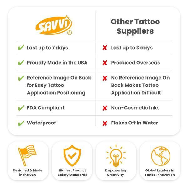 Temporary Tattoos for Kids – 50 Pack Made in USA with Certified Safe Ink, Bulk Birthday Party Favors & Temporary Tattoo Stickers for Boys & Girls
