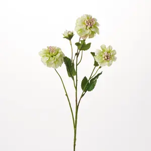 Soft Green/Pink Mini Dahlia Silk Floral Spray Long Summer Garden Stem - 26"