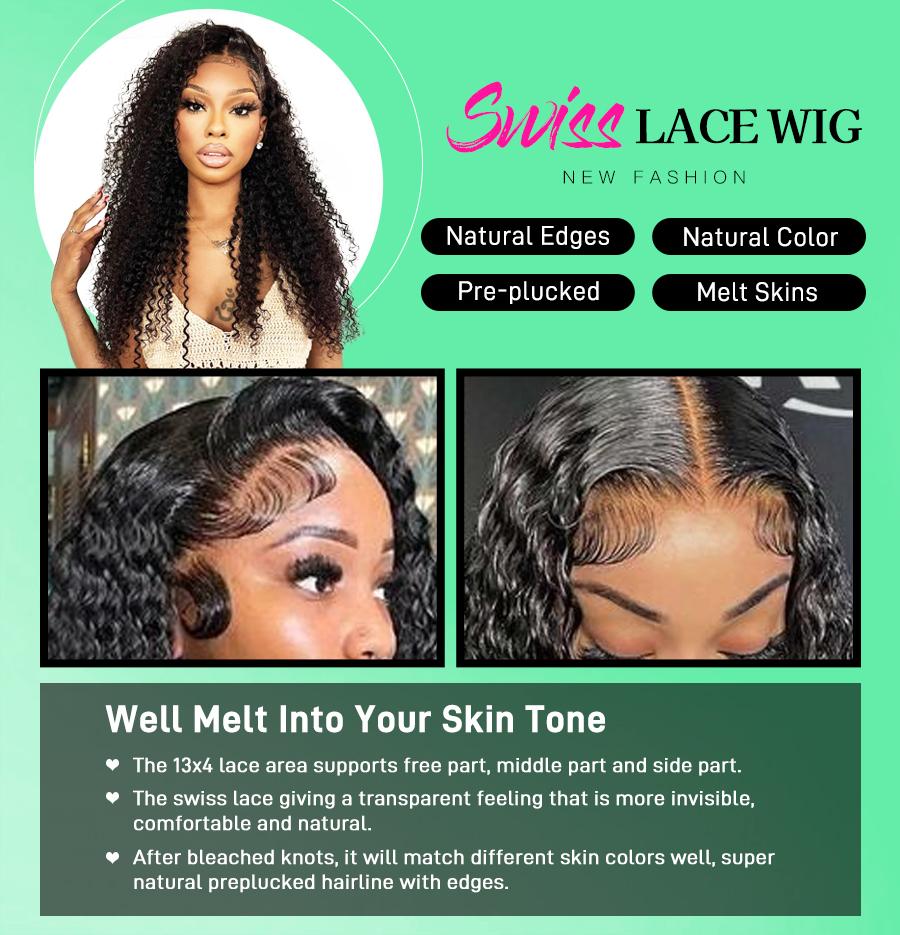 FORGIRL FOREVER 13x4 Kinky Curly Lace Front Wig Pre Plucked Afro Deep Curly Human Hair HD Transparent Lace Frontal Glueless Wig With Natural Hairline