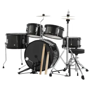 5-Piece Junior Drum Set, A Complete Kit for Kids with Stool, Sticks & Pedal, Beginner Set, Perfect Musical Gift for Boys & Girls, Black