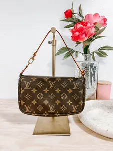 Pre-owned Louis Vuitton Coated Canvas Mini Bags Monogram Pochette Accessories Honey Patina 2000