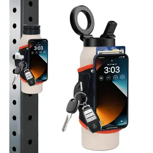 NAIDUN Magnetic Gym Water Bottle Bag & Holder with Magnetic Phone Pocket, Keys & Bluetooth Earphone Storage, Gym Accessories Organizer with Card & Cash Pocket