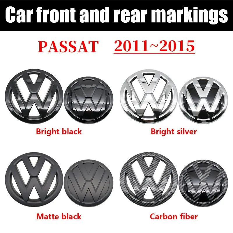 Volkswagen Passat Front & Rear Emblem Badge | ABS Clip-On Replacement Logo, Gloss Black / Silver / Matte / Carbon Style for Passat 2011–2015, Vehicle Exterior Decoration