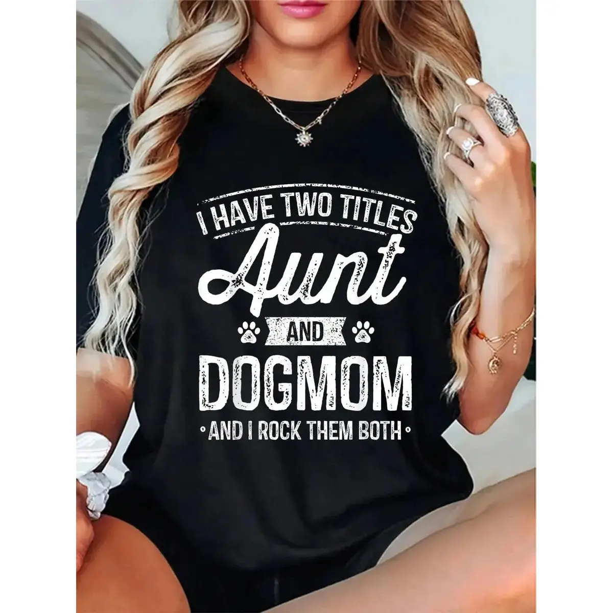 I Have Two Titles Aunt And Dog Mom Auntie Dog Lover Gift Cotton T-Shirt Fabric Soft...