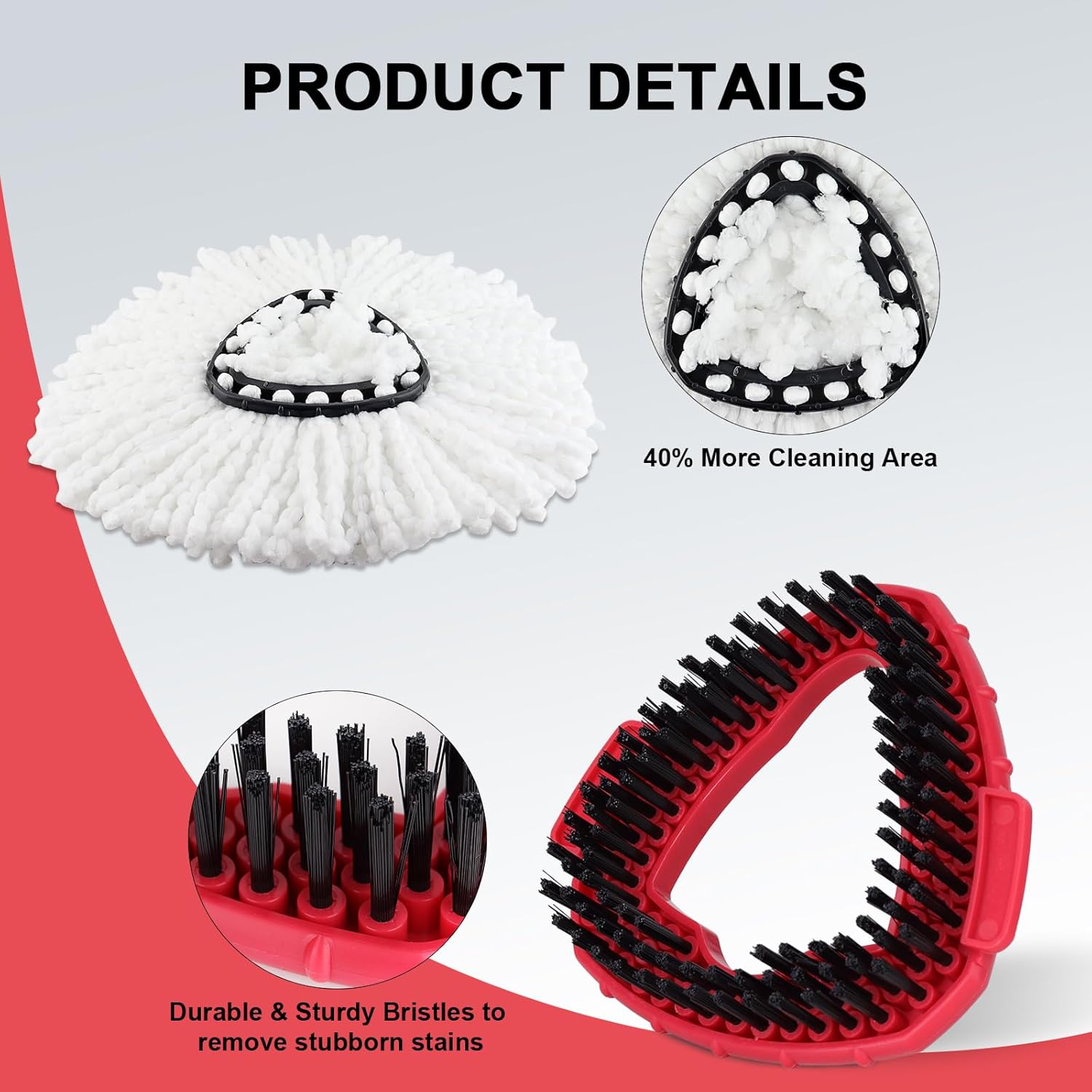 Spin Mop Head Replacement & Shower Floor Scrubber  Set (No Bucket), Compatible with O Cedar EasyWring 1-Tank System,Microfibre  Mop Refill Heads for Cleaning All Hard-surfaced Floor, Easy to Replace Easy to Clean