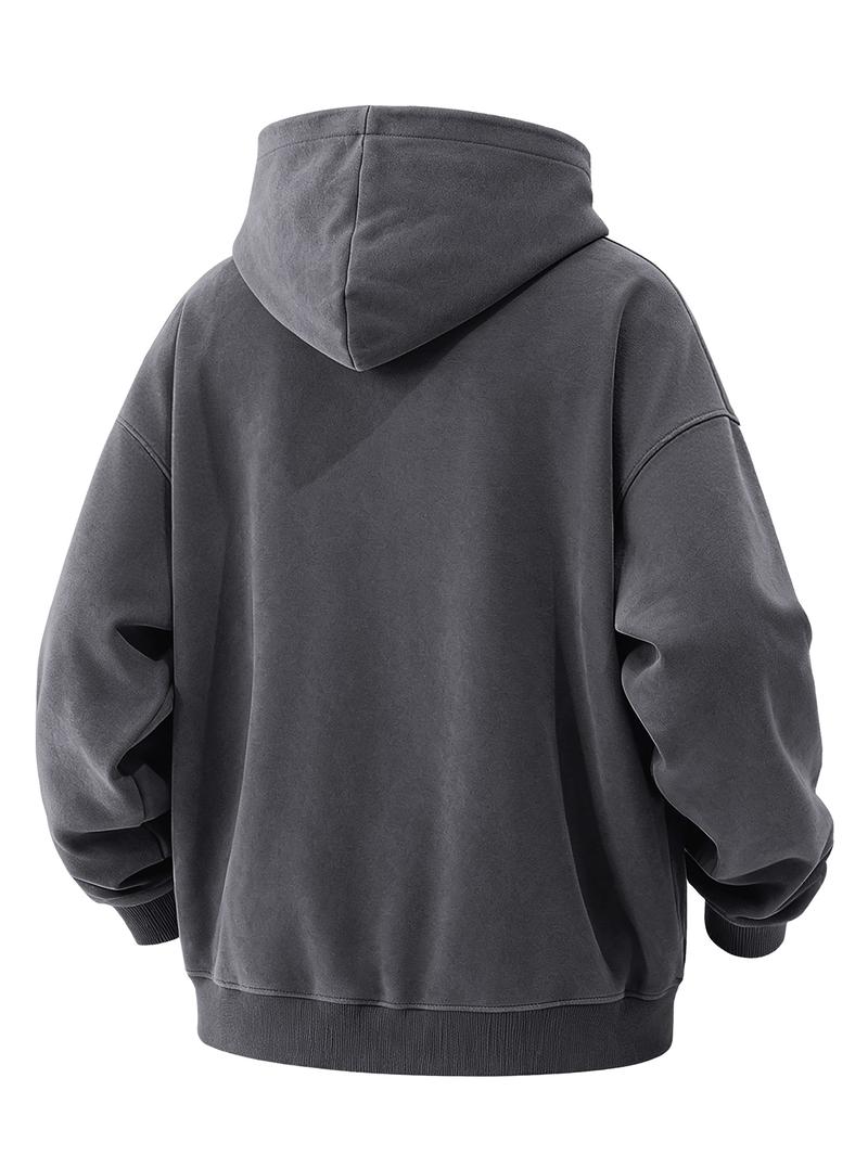 CCCMAI Men's Loose Fit Casual Windproof Zip-Up Hooded Jacket Sweatshirt in Polyester for Daily Commutes, Autumn Winter Outdoor Sports and Travel, Menswear Long Sleeve Coats Plain Tops