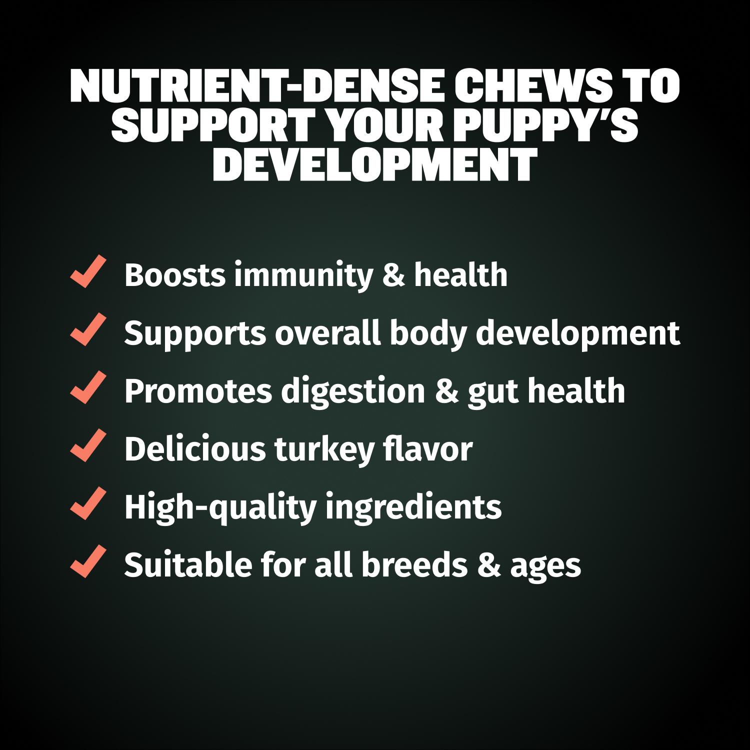 Bully Max 2-in-1 Puppy Chews for Immunity & Growth (75 Chews) – Dog Supplement for Immunity, Growth, Digestive Health, and Muscle Support with Colostrum