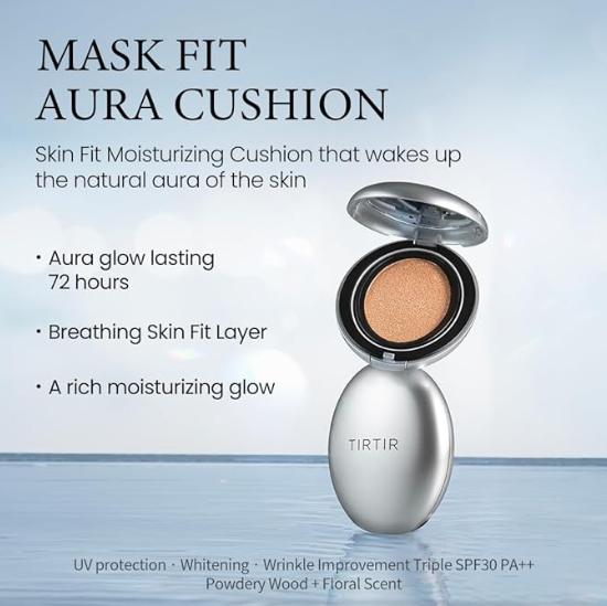 [TIRTIR Official] Mask Fit Aura Cushion 18g| Semi-glow Finish Natural Coverage, Moisturizing Concealer Makeup Foundation