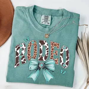 Comfort Colors Western Rodeo Vintage T-shirt Coquette Bow Cowhide Leopard Turquoise Jewelry Aesthetic Retro Country Girl