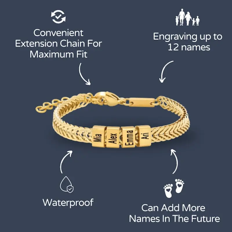 AS099 Happy Father's Day  Father Gift, Custom Gold Bracelet for Dad with Kids Name, Personalize Daddy Bracelet, Family Name Jewelry Christmas Gift