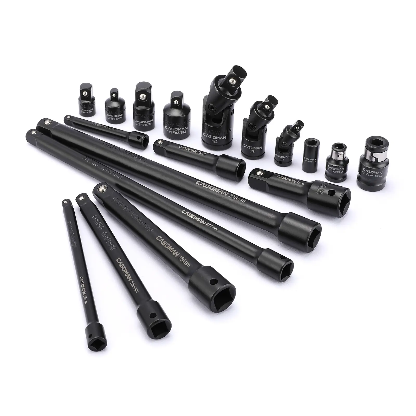 CASOMAN 18-Piece Drive Tool Accessory Set, Premium CR-V Steel with Black Phosphate Finish, Includes Socket Adapters, Extensions, Universal Joints & Impact Coupler, Professional Tools for Mechanics, Father's Day Gift, Mechanic Tools,DEALS FOR YOU DAY