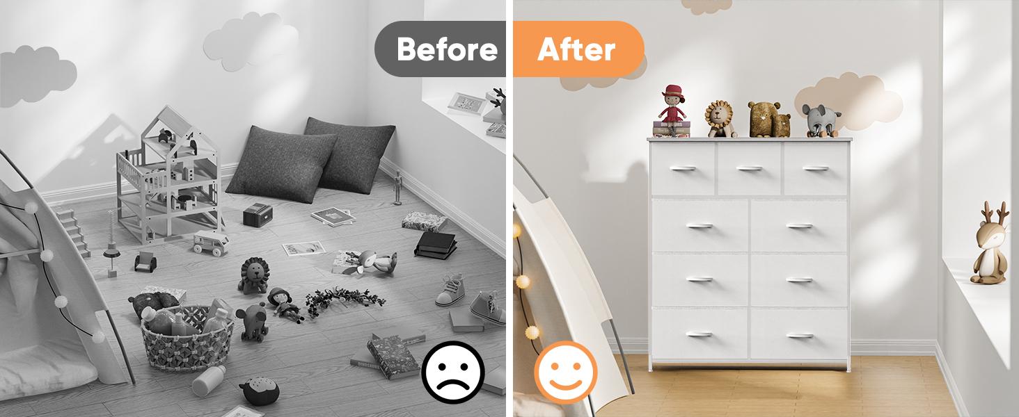 【Deal】Cupboards Cabinets Dresser - with 9 Drawers, Bedroom  Organizer, Steel Frame and Wood Top for Bedroom, Closet, Entryway