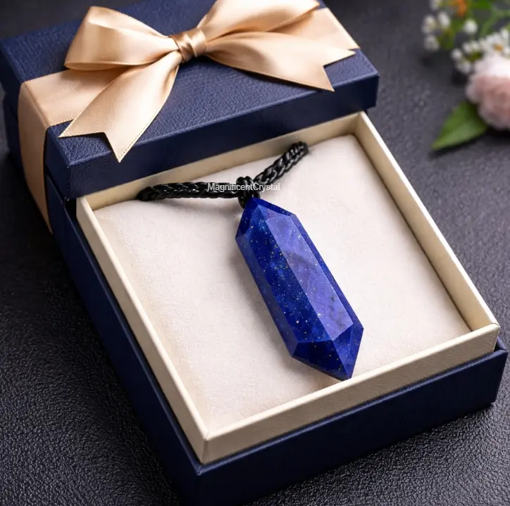 Natural Lapis Lazuli Hexagon Point Pendant - Gold Fleck Glow Spiritual Healing Amulet Necklace