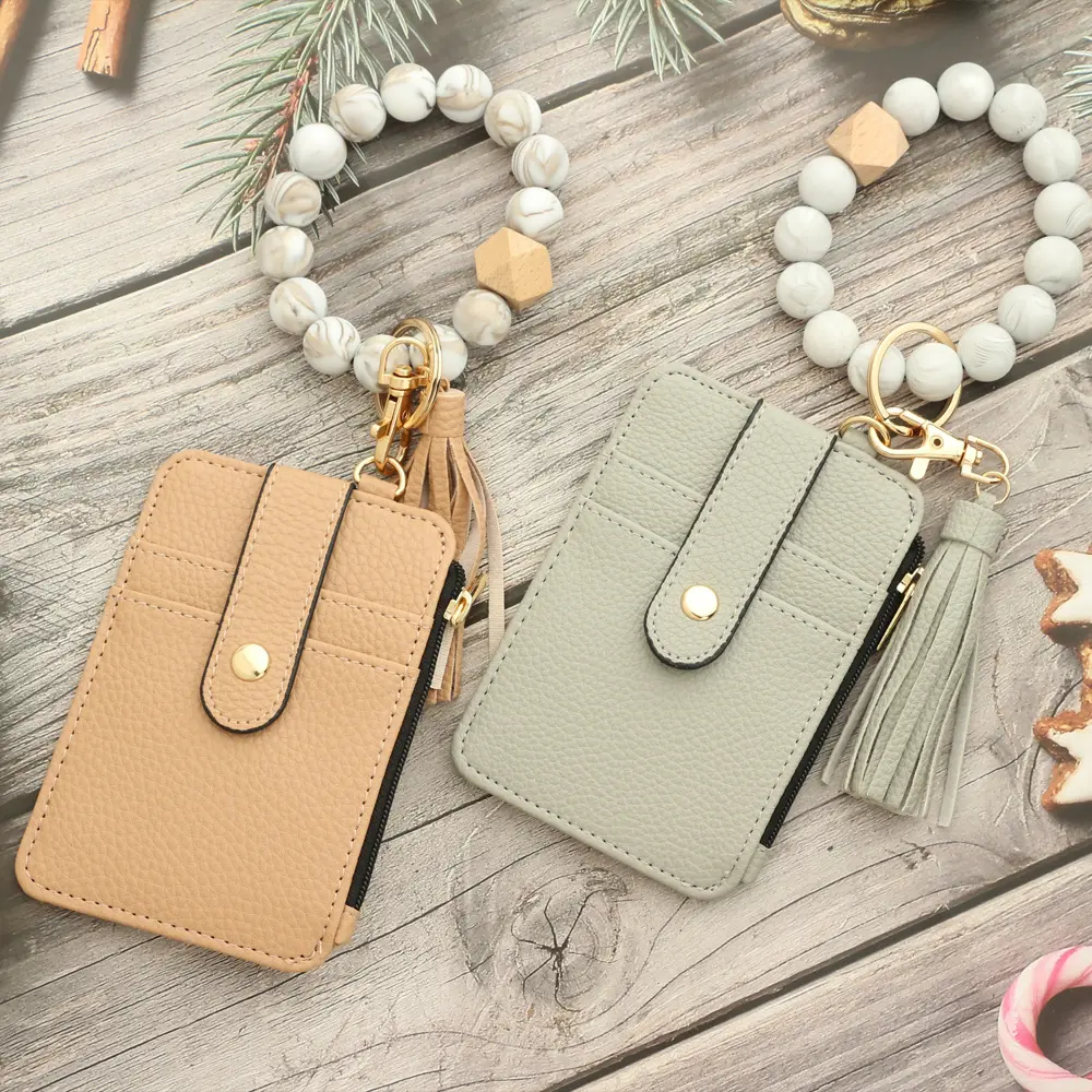 Boho Style Beaded & Tassel Decor Keychain, Keychain Wallet Wristlet Small Credit Card Holder Bracelet Key Chain Purse Bangle Tassel Beads Key Rings for Women, Trendy All-match Keychain for Birthday Gift