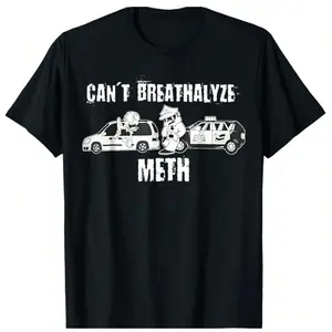 Cotton Short Sleeve Oversized Crewneck Tops Trendy Tees Breathable Casual Shirts with Bold "CAN'T BREATHALYZE METH" Graphic Print Comfy Wear For Men Women 818 👑