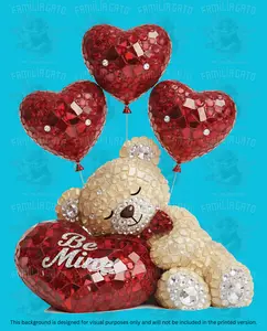 Valentine's Day - Rhinestone Teddy Bear with Red Heart Balloons DTF Transfer