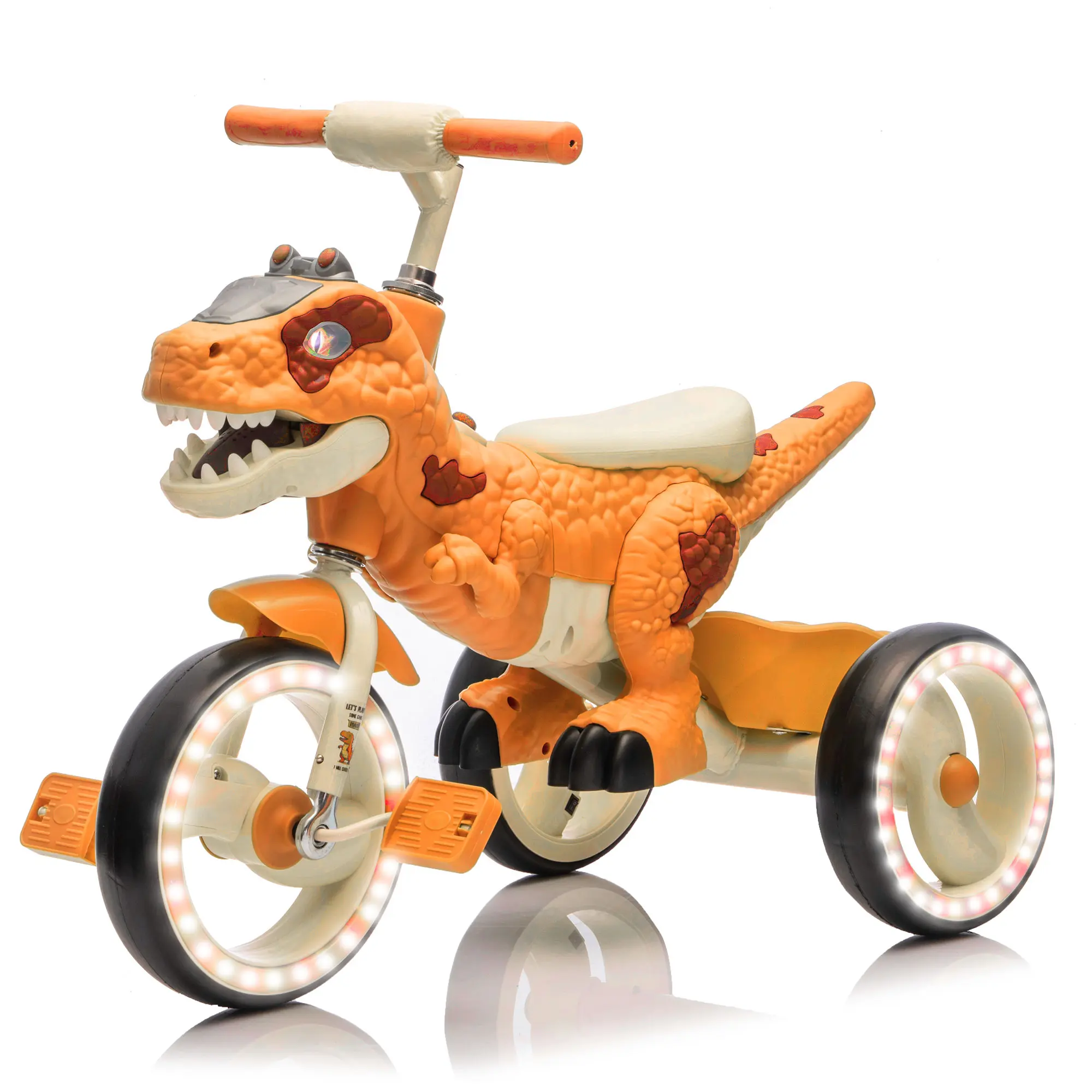 Summerwins Kids 3-Wheel Dinosaur Tricycle Toddler Bike - Wider Light-Up Wheels, Stable Structure, Rear Storage Basket, Built-In Music & Lights, Safe Cycling Training for Ages 3-6