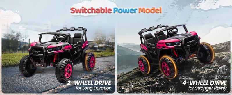 JOYMOR 2-Seater 24V Ride On UTV Truck with Remote Control, 3 Speeds Electric Car with Spring Suspension LED Music, 4 Motors Power Wheel for Kids Ages 3-8, 135 lbs Weight Capacity