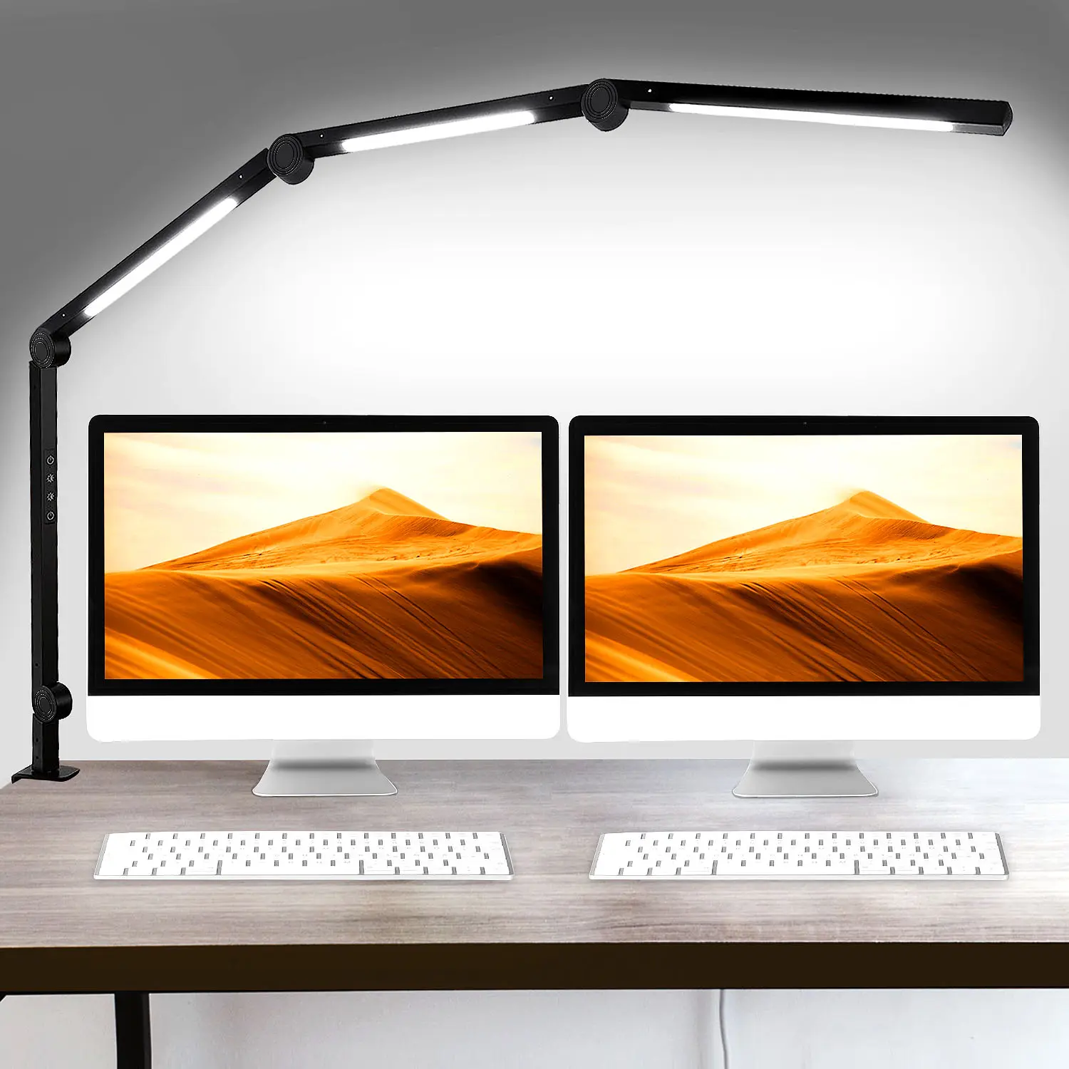 Yocrostar Clamp-On LED Table Lamp - 4-Section Flexible Swing Arm, 3 Light Bars, Adjustable Lighting Modes, 5 Brightness Levels, Dimmable, Eye-Caring, Memory Function, Aluminum, AC Power, Modern Indoor Book Light for Office Use, Lighting Modes Adjustable,,