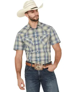 Pendleton Men's Frontier Plaid Print Short Sleeve Snap Stretch Western Shirt - Ra1239-79613
