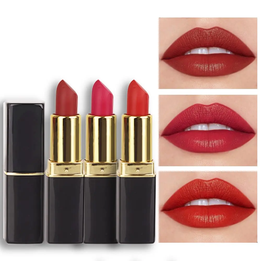 Women's 3-Piece Red Matte Lipstick Cosmetic Set - Dark, Light, Bright Ruby Berry Shades, Velvet Finish, Waterproof, Smudgeproof, 24-Hour Long-Lasting Lip Stain Kit, Non-Toxic Makeup for Adults, Everyday Use, Multi-Pack, Older Women