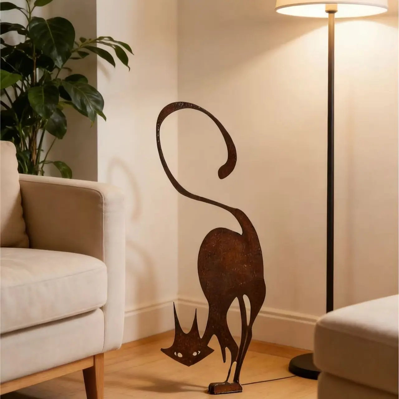 Metal Garden Cat Standing Sculpture, Whimsical Home Decor, Festive Shadow-Casting Outdoor Art for Holiday Nights, Holiday Hanging Decor, Holiday Decor