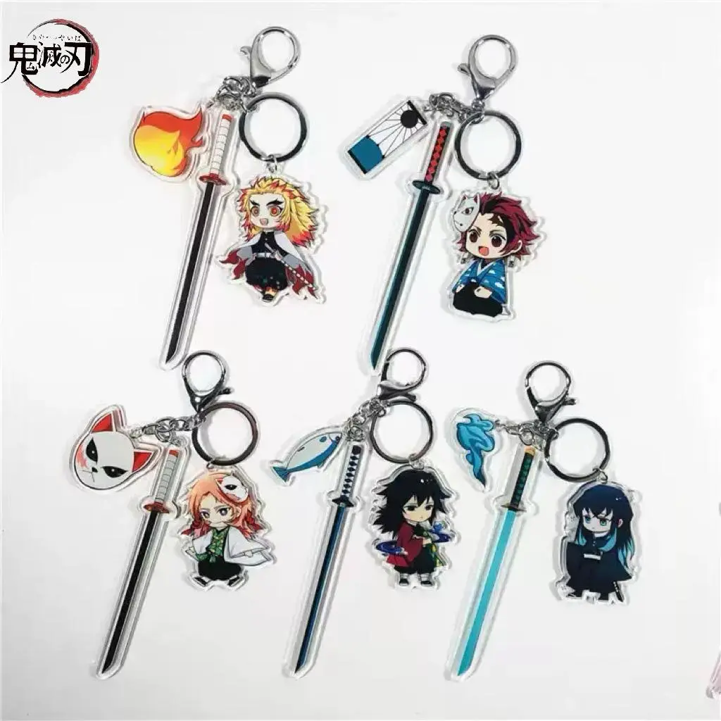 A Set Of Demon Slayer Keychain with Sword - Tanjiro, Zenitsu, Nezuko Acrylic Charm Anime Accessory, demon slayer merch, figure.